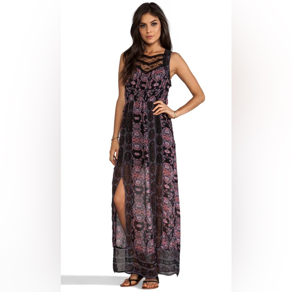 Free People Black and Pink Lace Maxi Dress